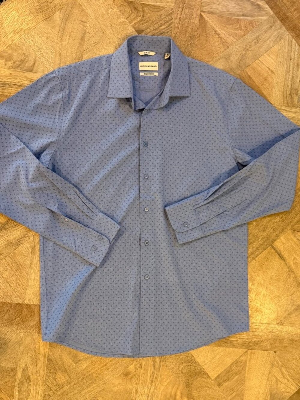 Lucky Brand Men's Slim Fit Patterned Blue Dress Shirt